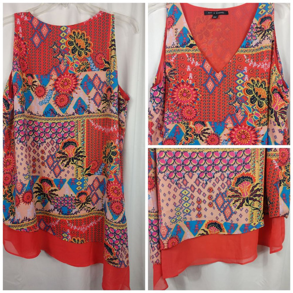 Zac & Rachel Sleeveless orange multicolored flowers tunic L - Picture 1 of 3